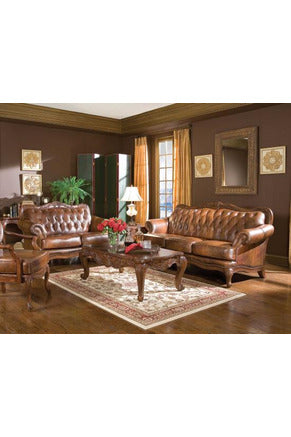 Juego de salón Victoria tapizado capitoné Marrón