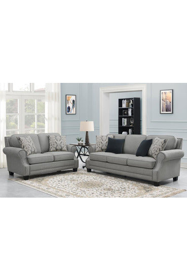 Juego de salón tapizado con brazos enrollados Sheldon gris