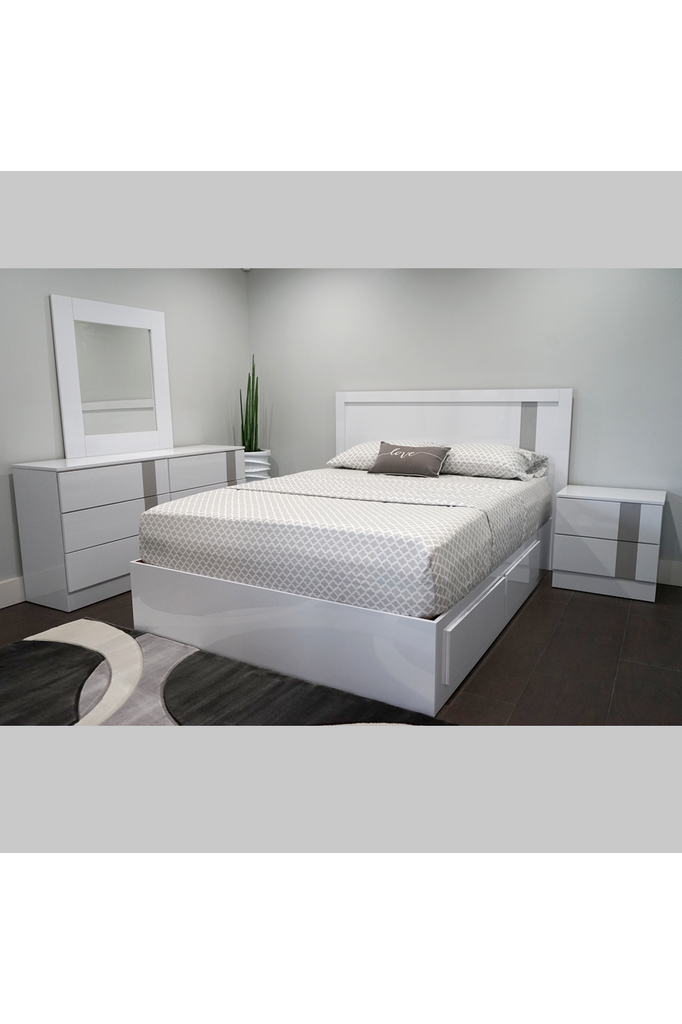 Vienna White Gloss & Silver Accent Juego de recámara Queen, 5 piezas