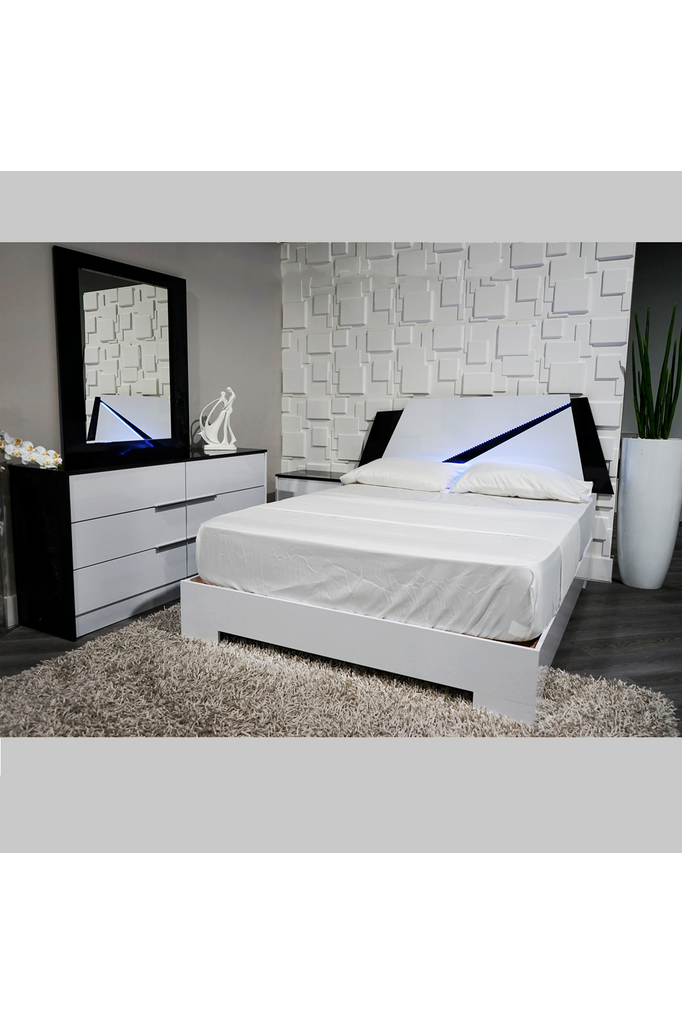 Manhattan Black Gloss & White Gloss Queen Bedrooms Set 5PCS