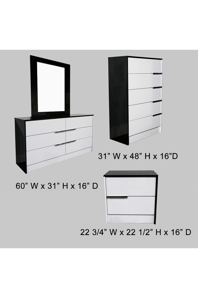Manhattan Black Gloss & White Gloss Queen Bedrooms Set 5PCS
