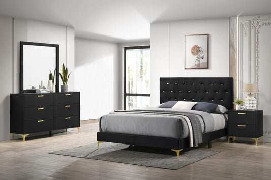 4-piece Tufted Panel Queen Bedroom Set Black and Gold