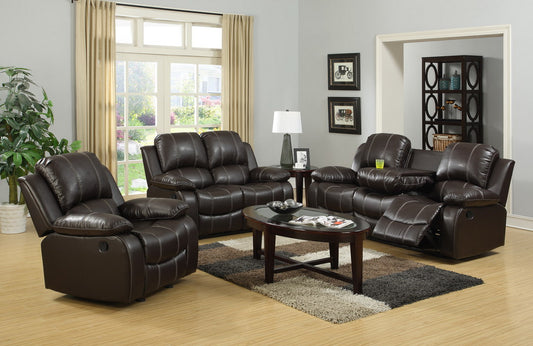 Transitional Rustic Dark Brown Leatherette Recliner Living Room Set