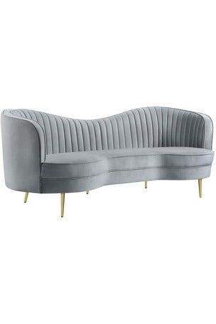 Juego de salón tapizado de 2 piezas Sophia con respaldo camel gris y dorado 