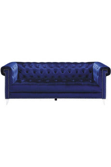 Sofá capitoné con brazos de esmoquin Bleker azul 