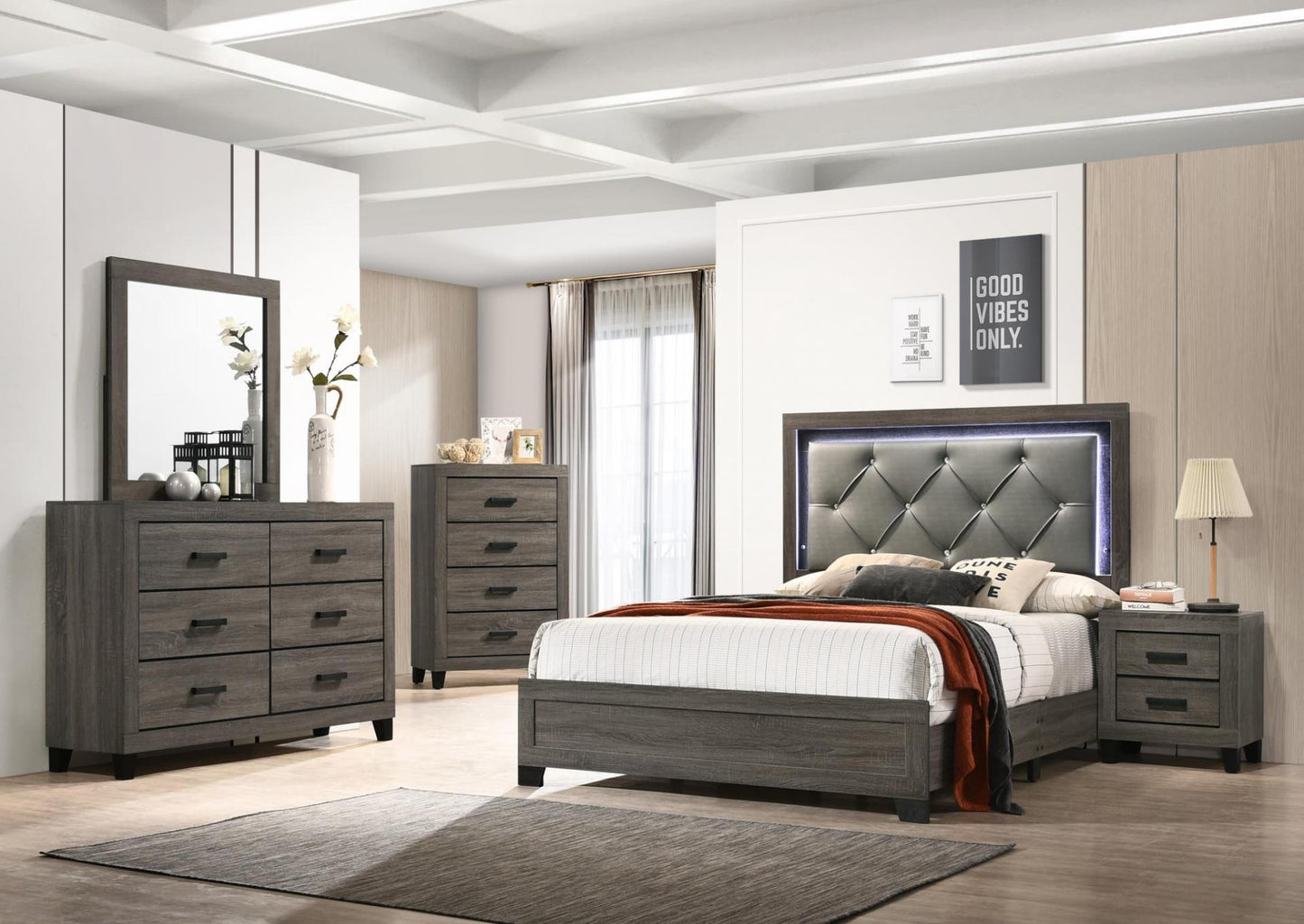 Juego de cama Queen gris 5 piezas