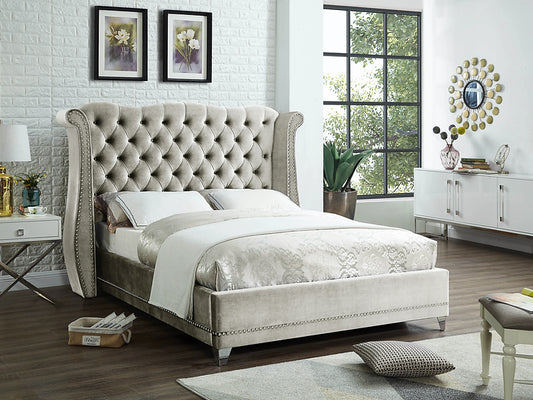 Beige Upholstered Queen Bed
