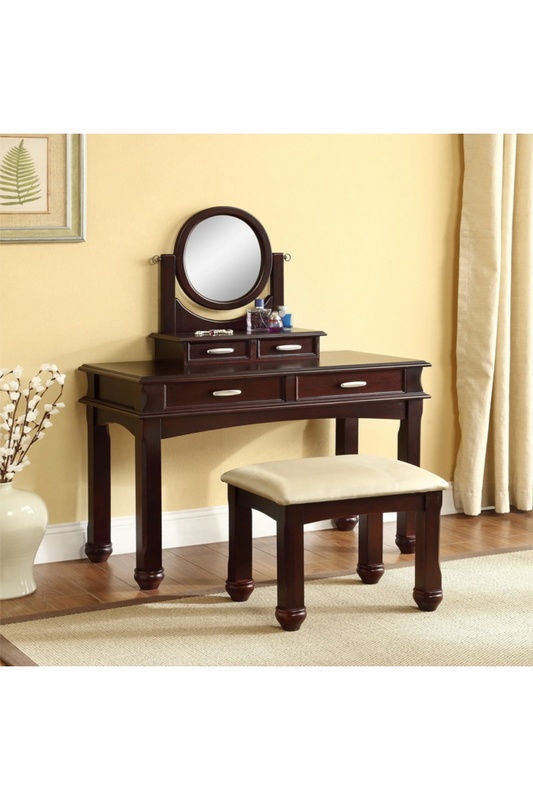 Espresso Vanity set Table w/Stool