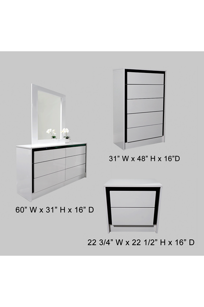 Valencia Black Matte & White Gloss Accent Queen Bedroom Set 5PCS