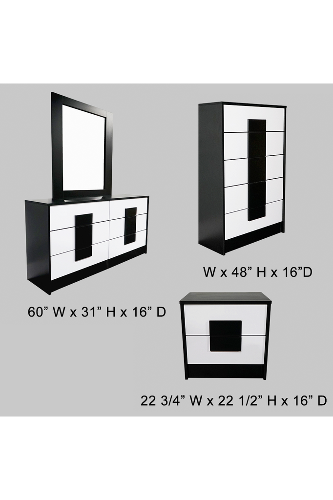 Paris Black Matte &amp; White Gloss Accent Queen Juego de recámaras 5PCS