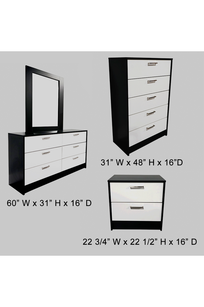 Avellino Black Matte &amp; White Matte Accent Queen Juego de recámaras 5PCS