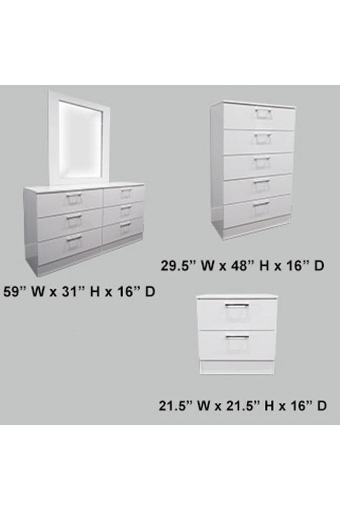 Barcelona White Gloss &amp; Silver Accent Queen Juego de dormitorio de 5 piezas