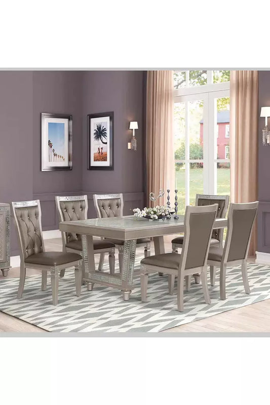 Silver Dining Table with Glass Design
