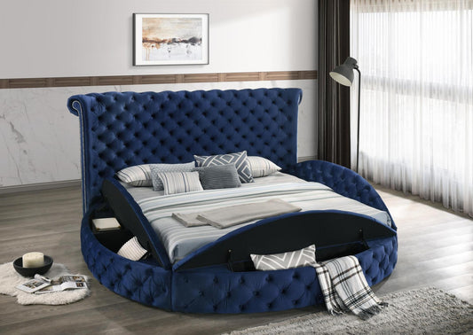 Armazón de cama Queen de terciopelo azul